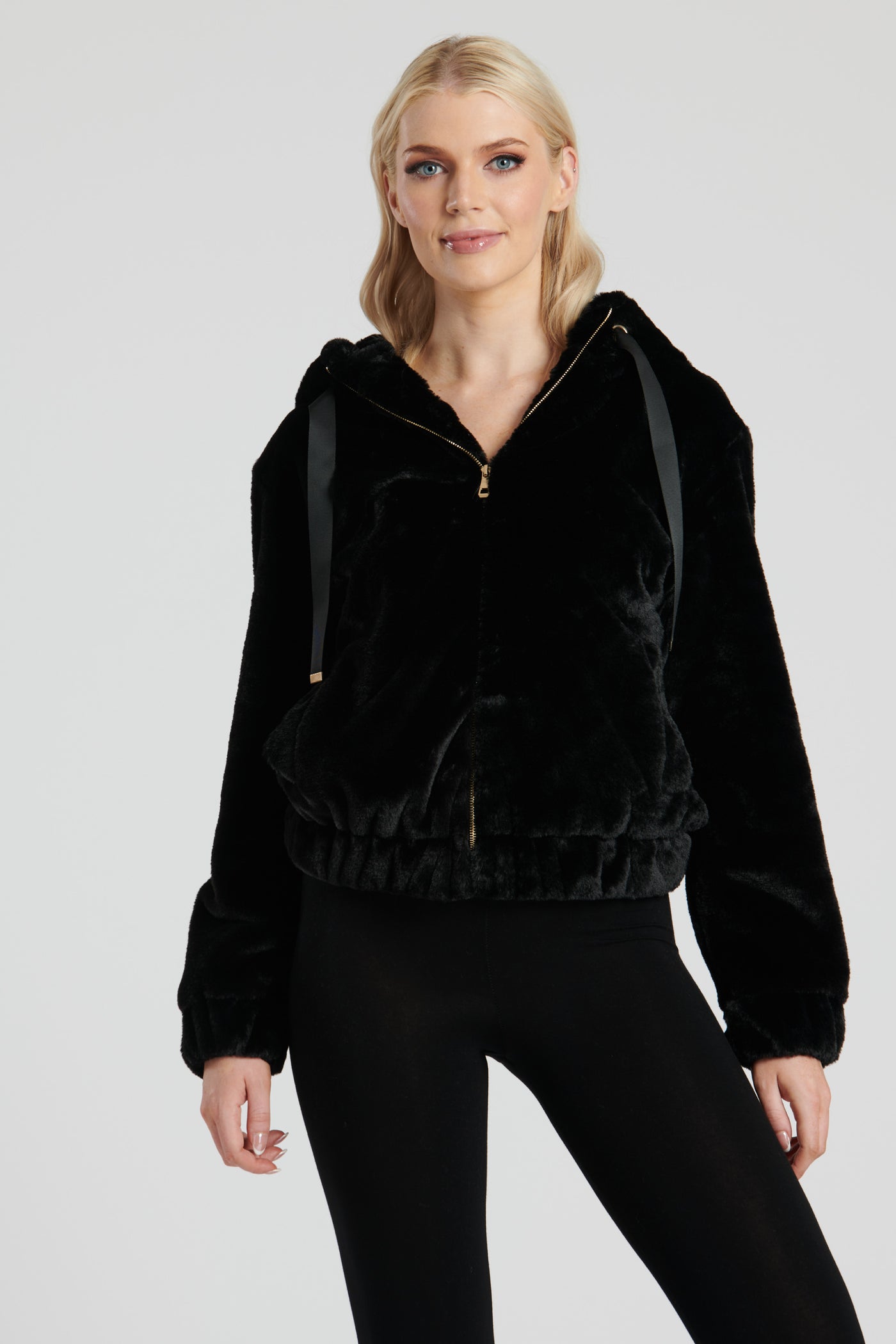 Black Faux Fur Hooded Jacket