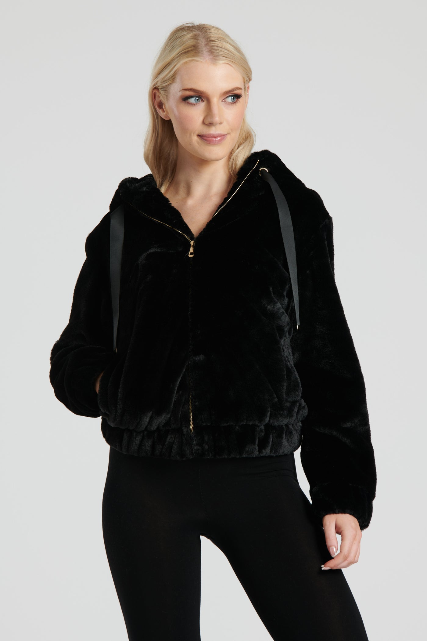 Black Faux Fur Hooded Jacket