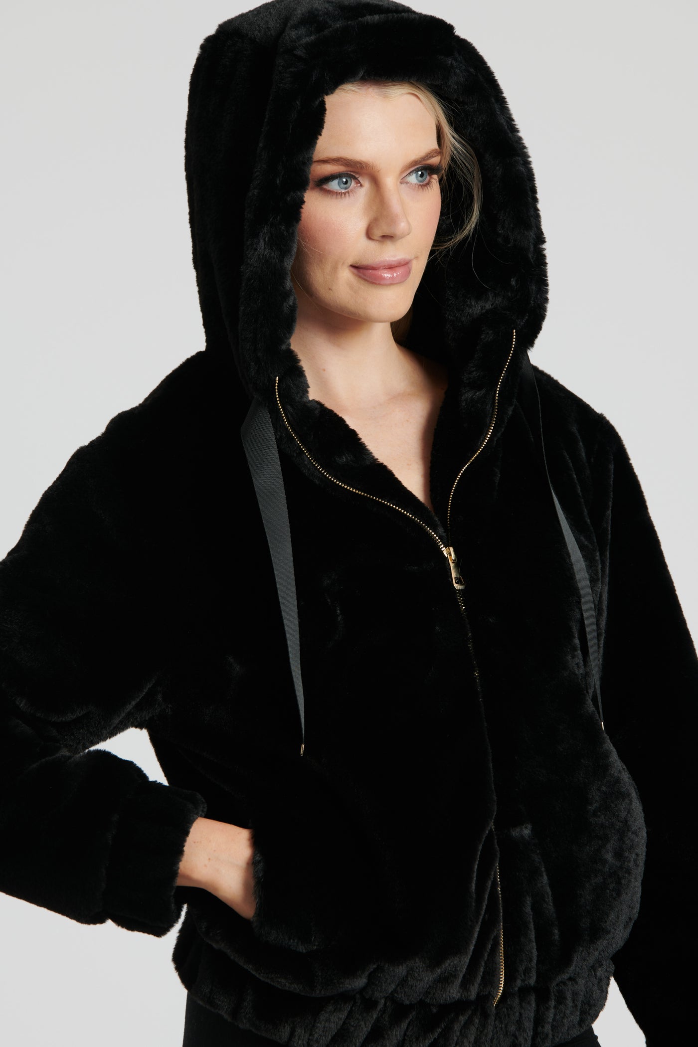 Black Faux Fur Hooded Jacket