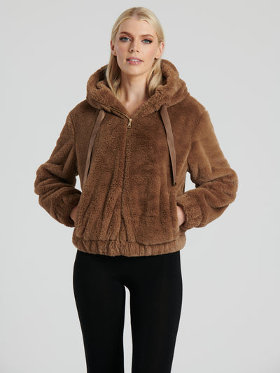 Taupe Faux Fur Hooded Jacket