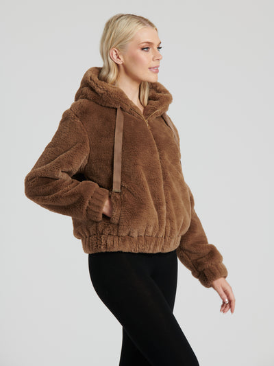 Taupe Faux Fur Hooded Jacket