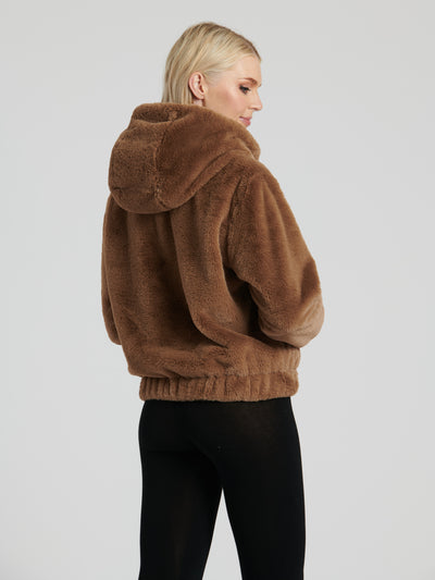 Taupe Faux Fur Hooded Jacket