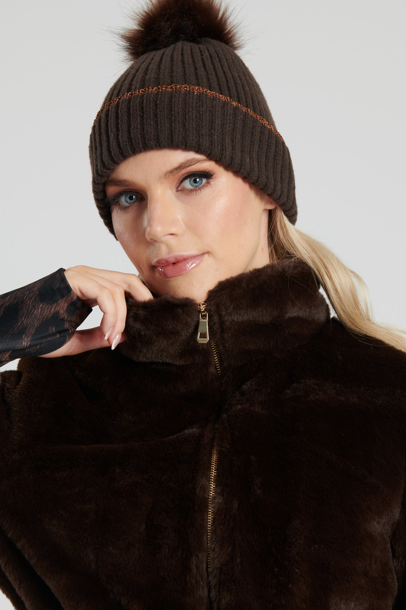 Chocolate Faux Fur Waist Tie Jacket