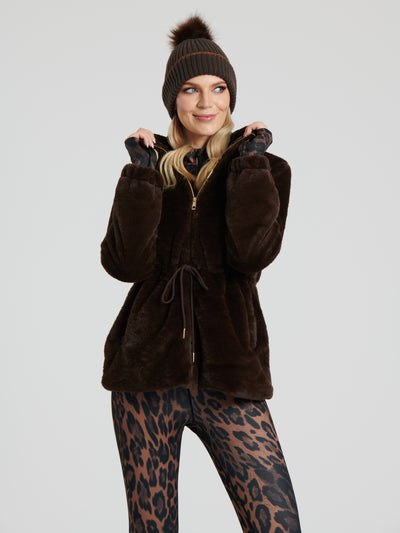 Chocolate Faux Fur Waist Tie Jacket