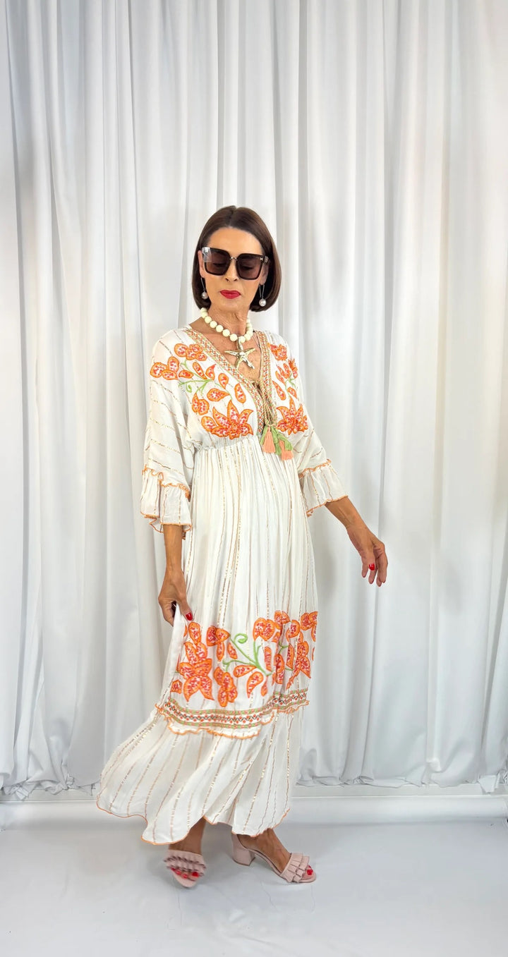 Rosalie Floral Boho Dress - Orange