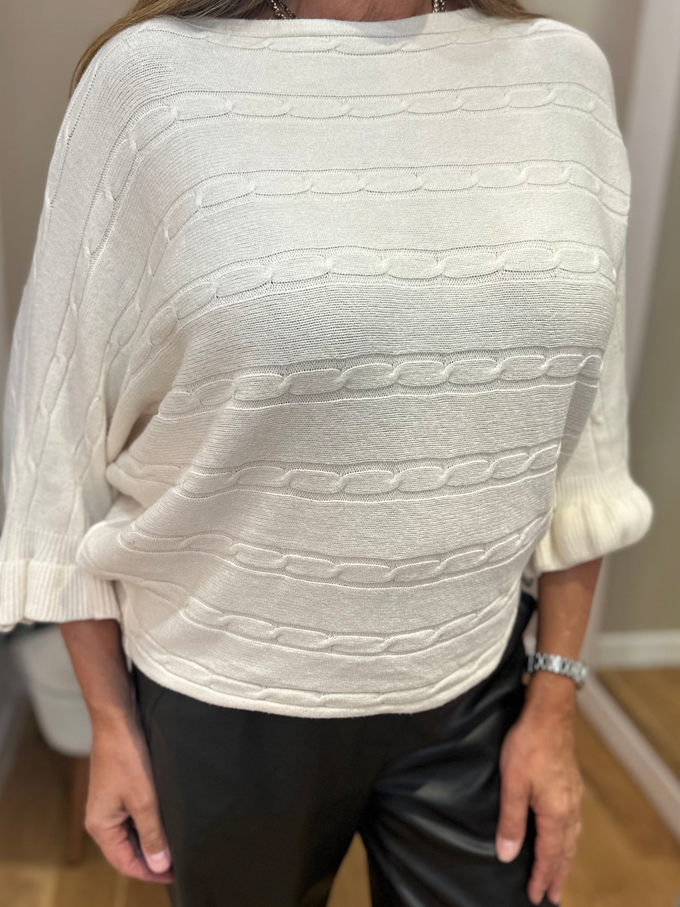 Cream Cable Knit Frill Sleeve Jumper