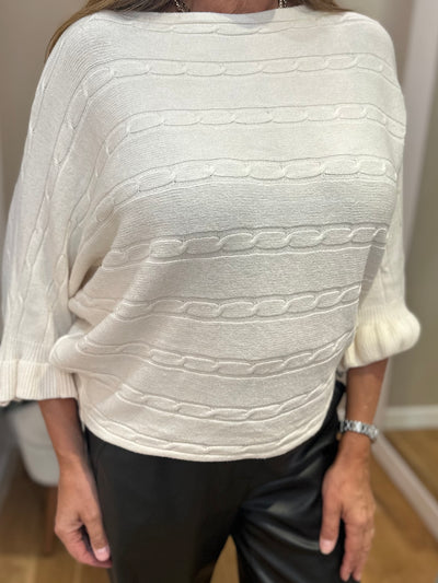 Cream Cable Knit Frill Sleeve Jumper