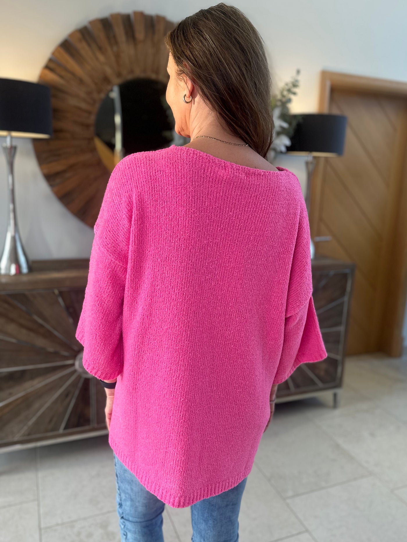 Fuchsia Pink Seam Front Knit