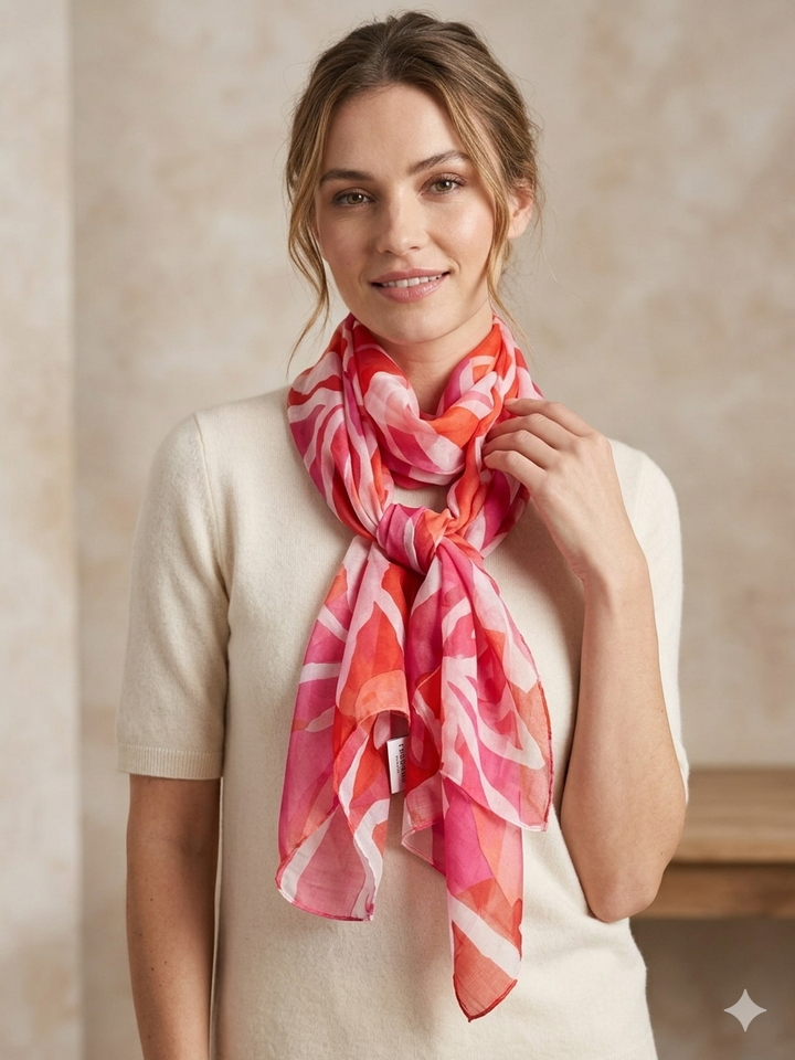 Hot Pink & Coral Abstract Scarf