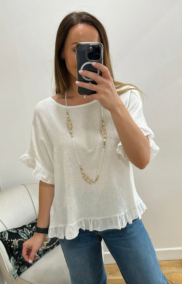 White Waffle Frill Top