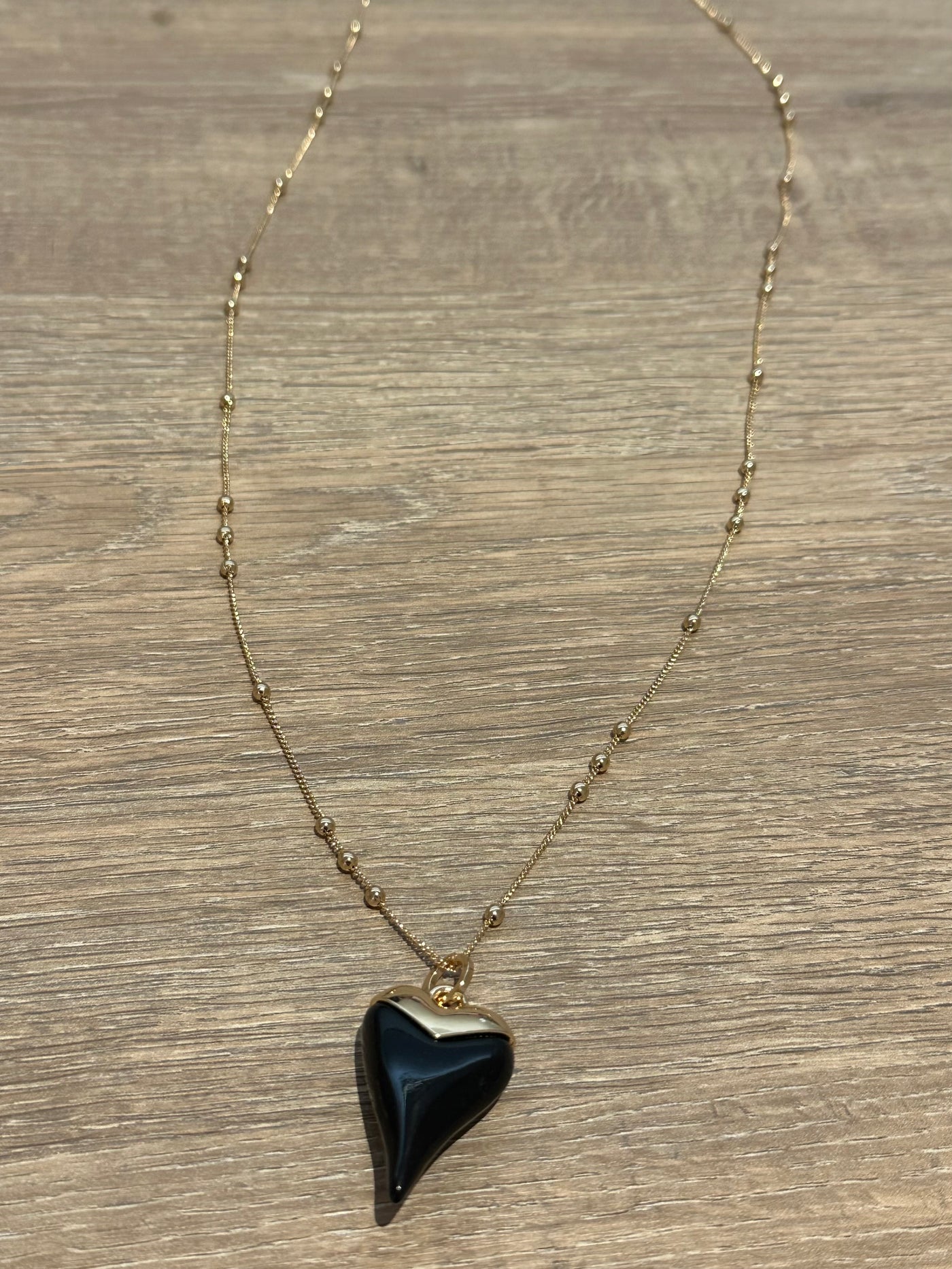 Gold & Black Heart Pendant Necklace