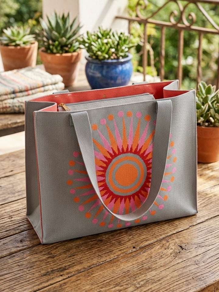 Zelly Medium Grey Sunburst Tote Bag