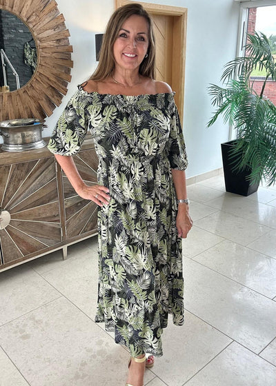 Leaf Print Midaxi Dress