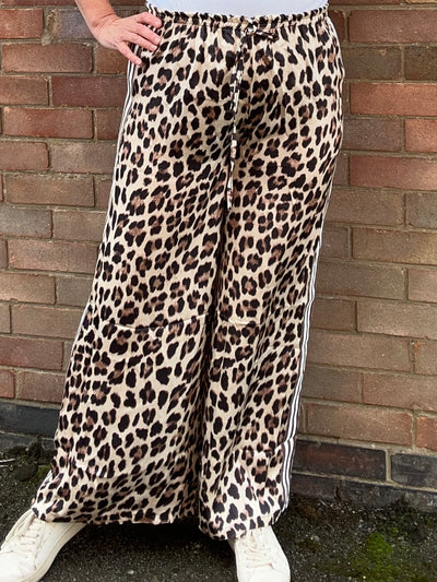 Leopard Silk Mix Wide Leg Trousers