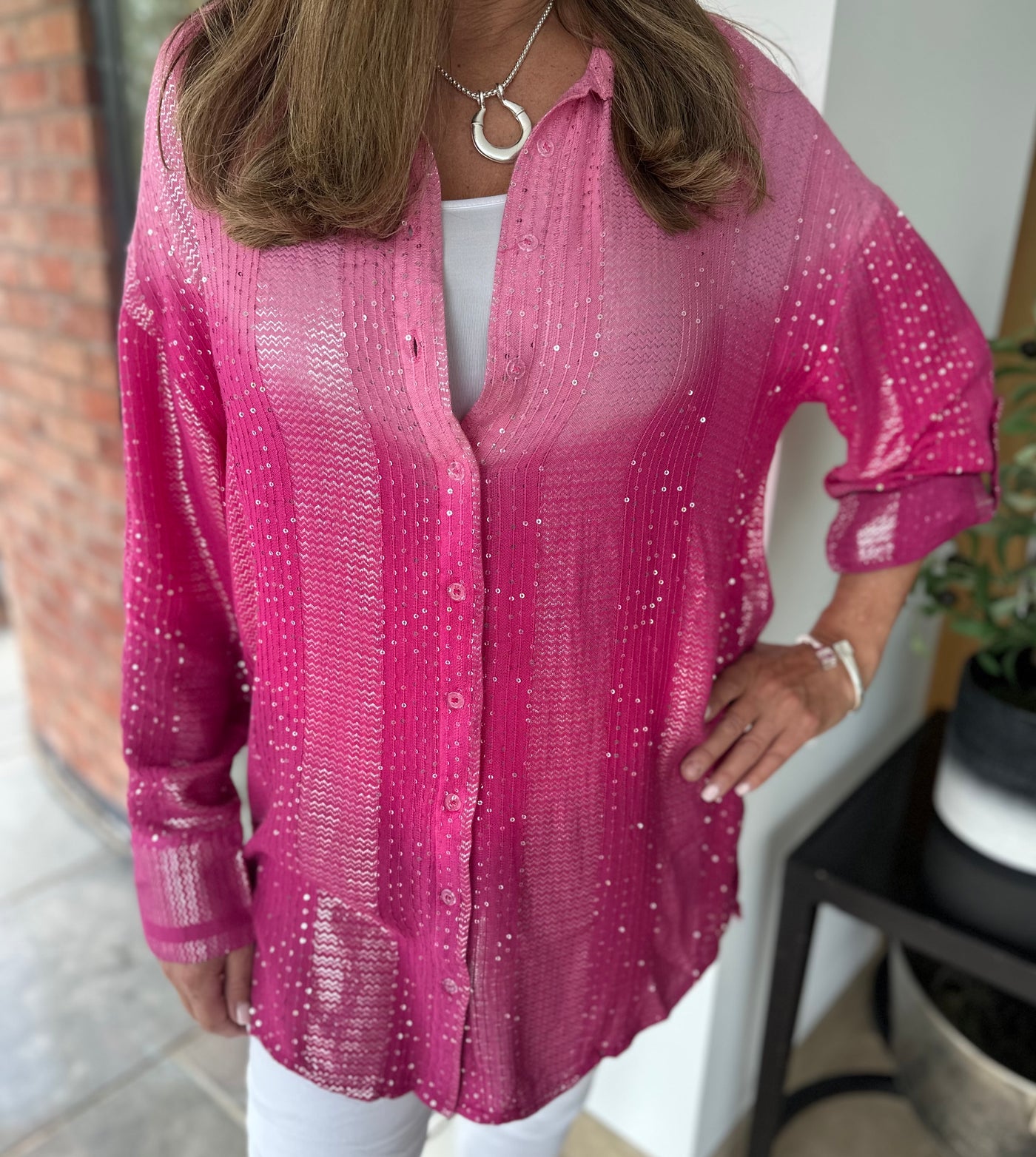 Pink Ombré Sequin Shirt