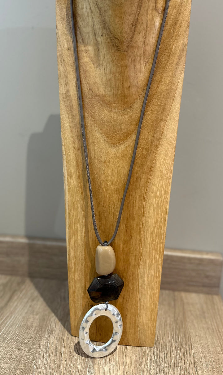 Grey , Nude & Silver Cord Necklace