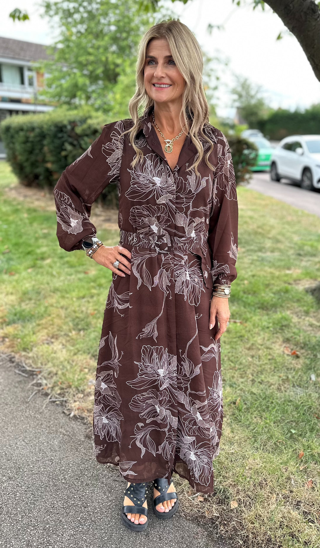 floral shirt dress uk Yumi Pink Floral Print Viscose Relaxed Shirt Dress