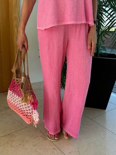 Fuchsia Pink Linen Mix Trousers