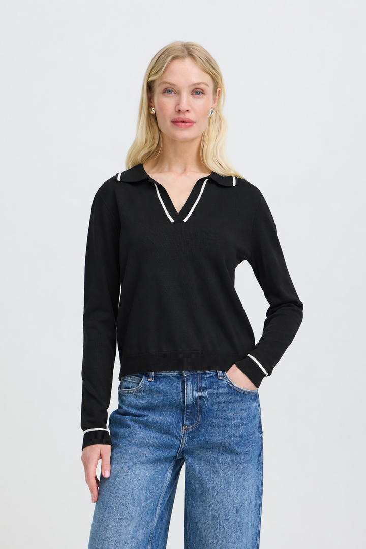 Byoung Black V Neck Morla Polo