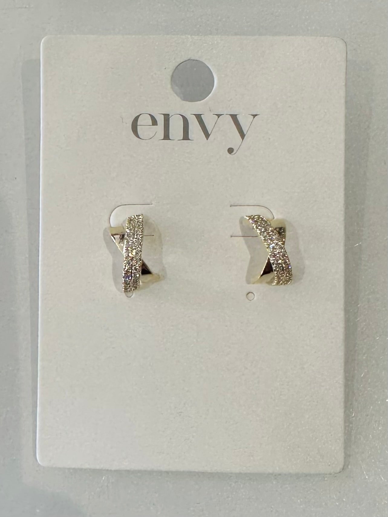 Gold Diamante Cross Half Hoop Earrings