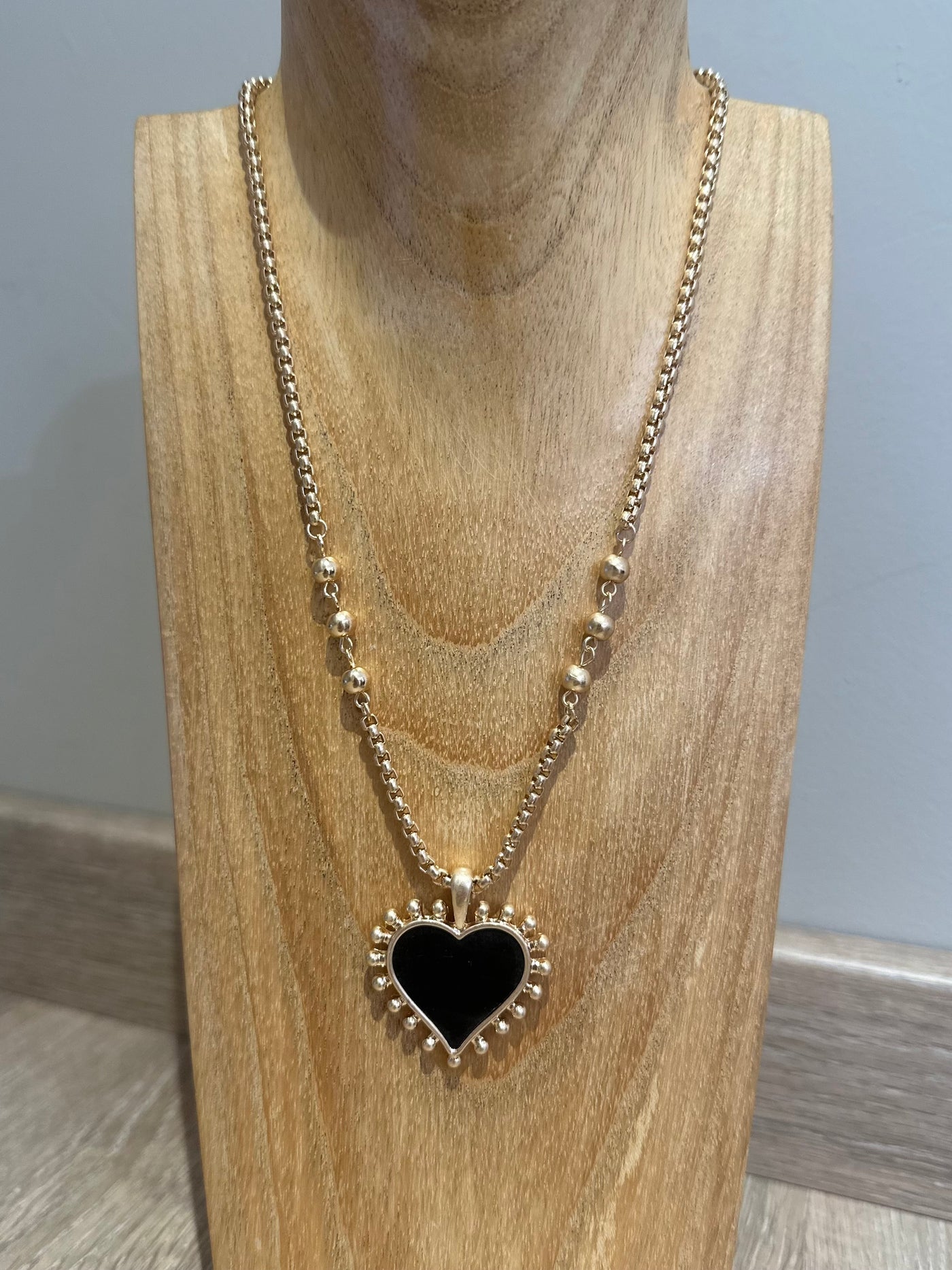Gold & Black Heart Necklace