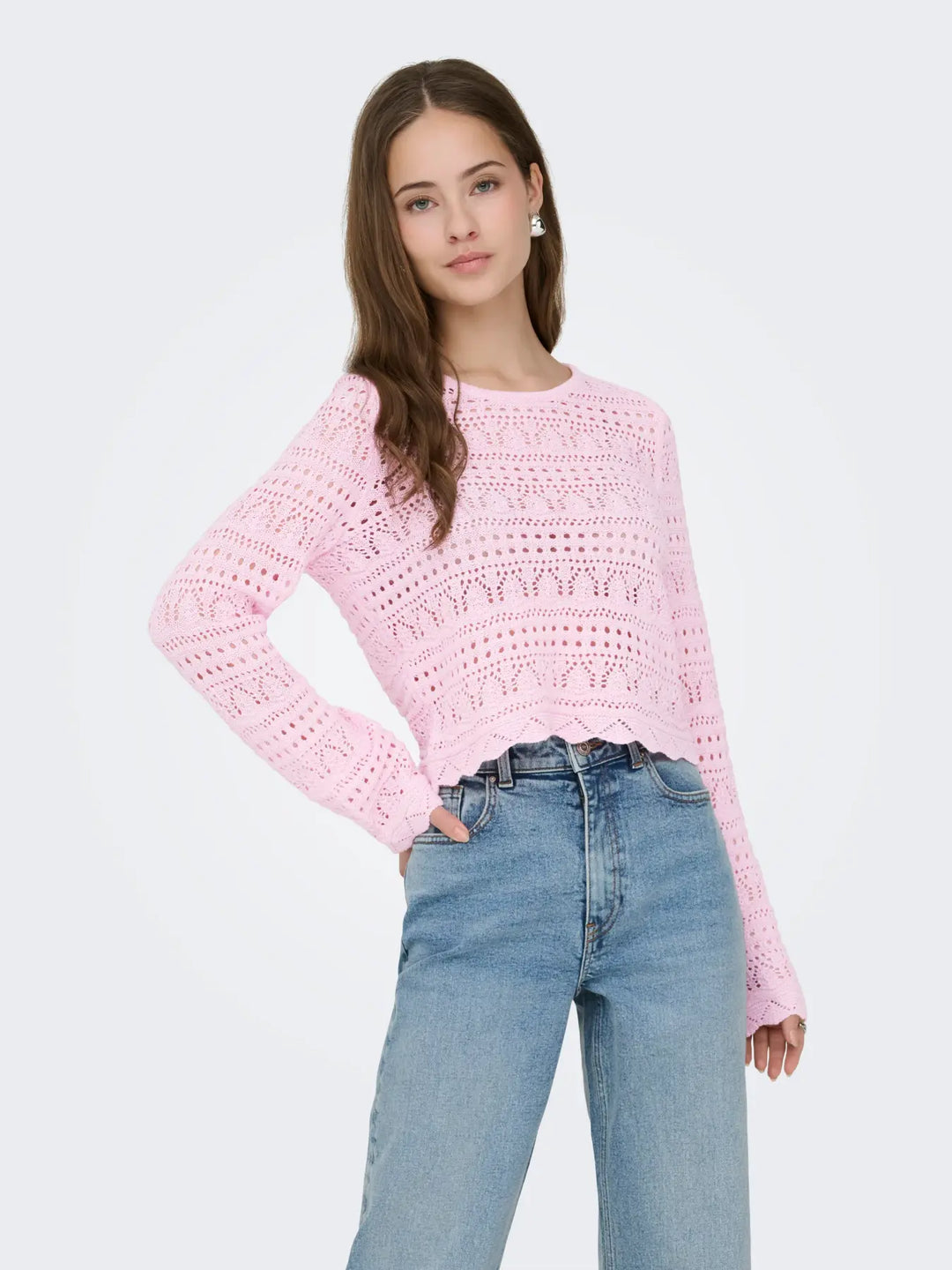Only Elke Crop Knit Top - Pink