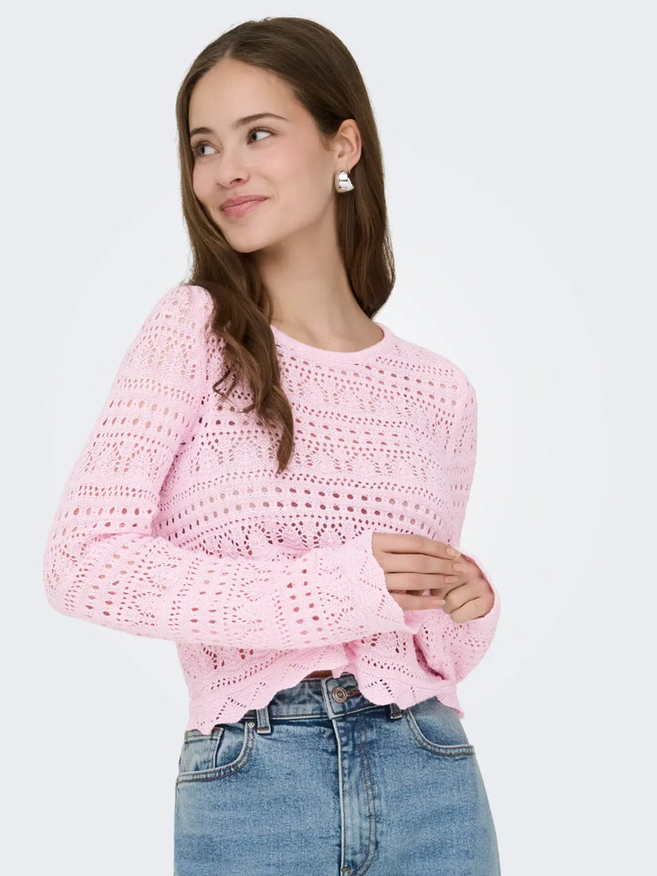 Only Elke Crop Knit Top - Pink