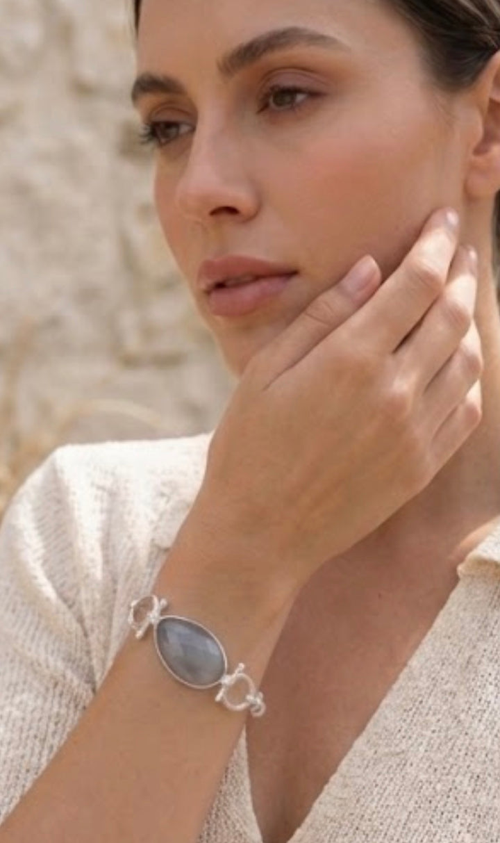 Silver Stretchy Grey Stone Bracelet