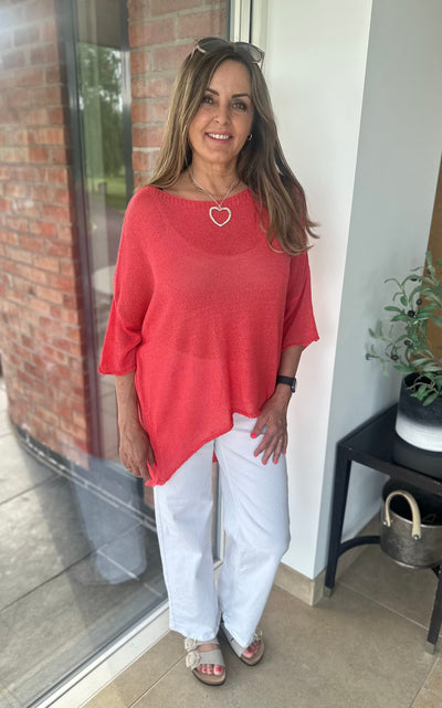 Coral Dip Hem Summer Knit