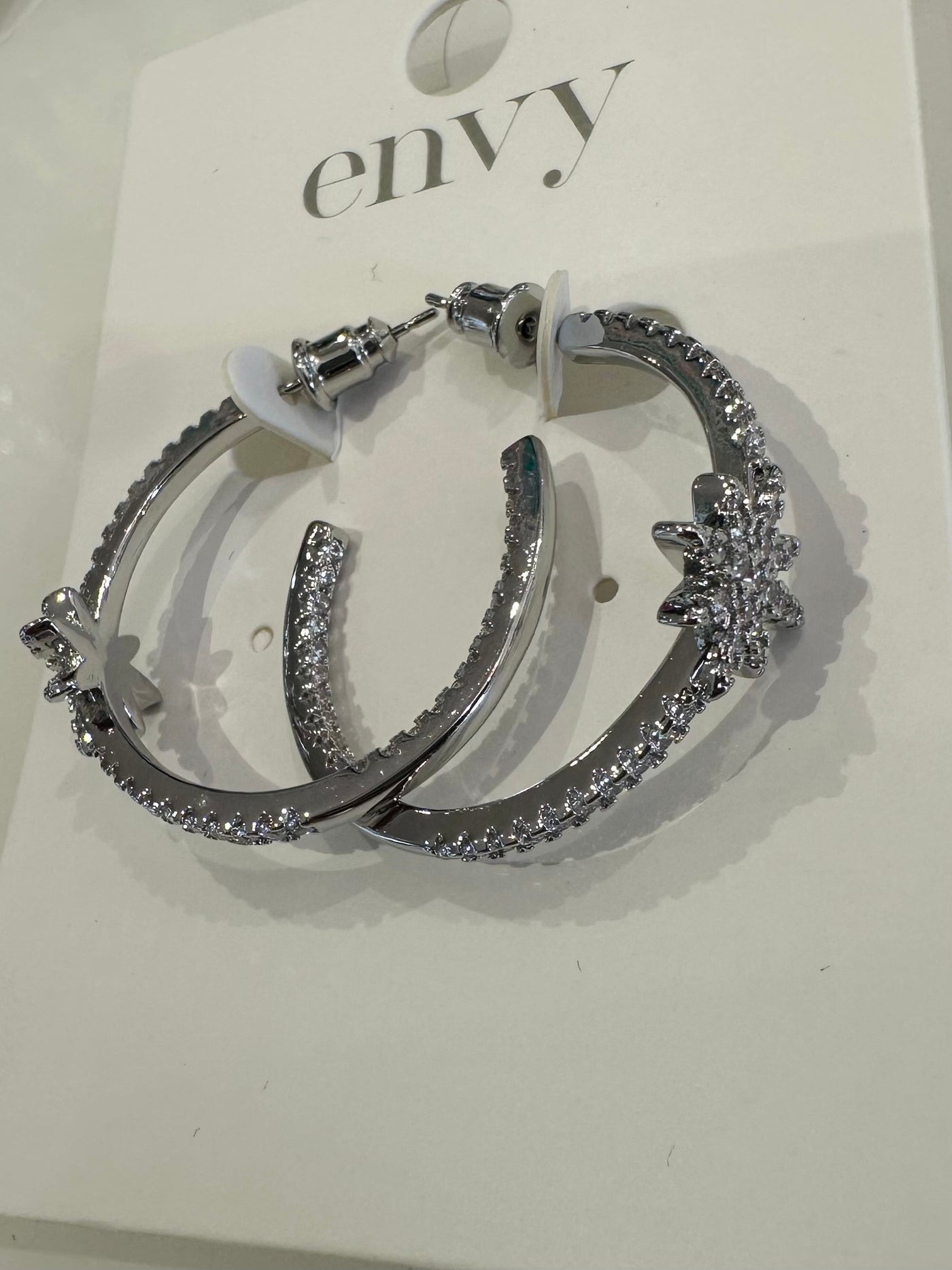 Silver Diamante Star Hoop Earrings