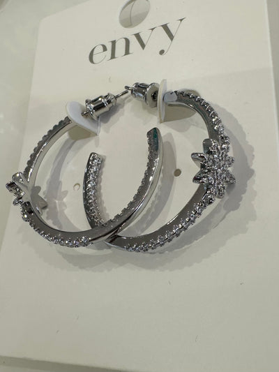 Silver Diamante Star Hoop Earrings