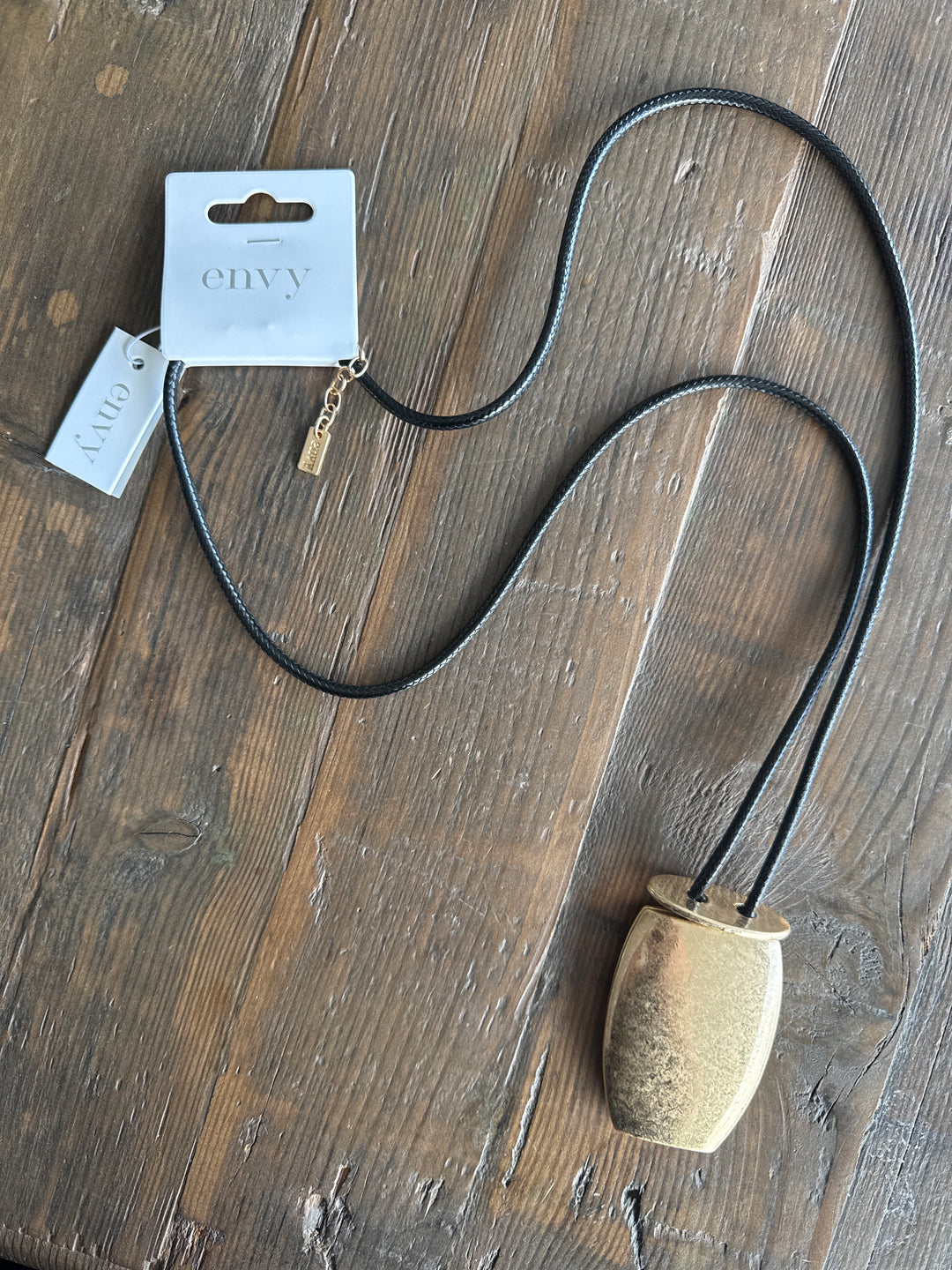 Gold Pendant & Black Long Cord Necklace