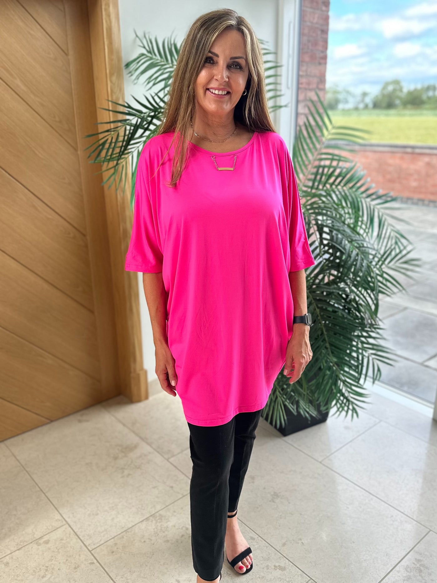 Bright Pink Longline Batwing Top