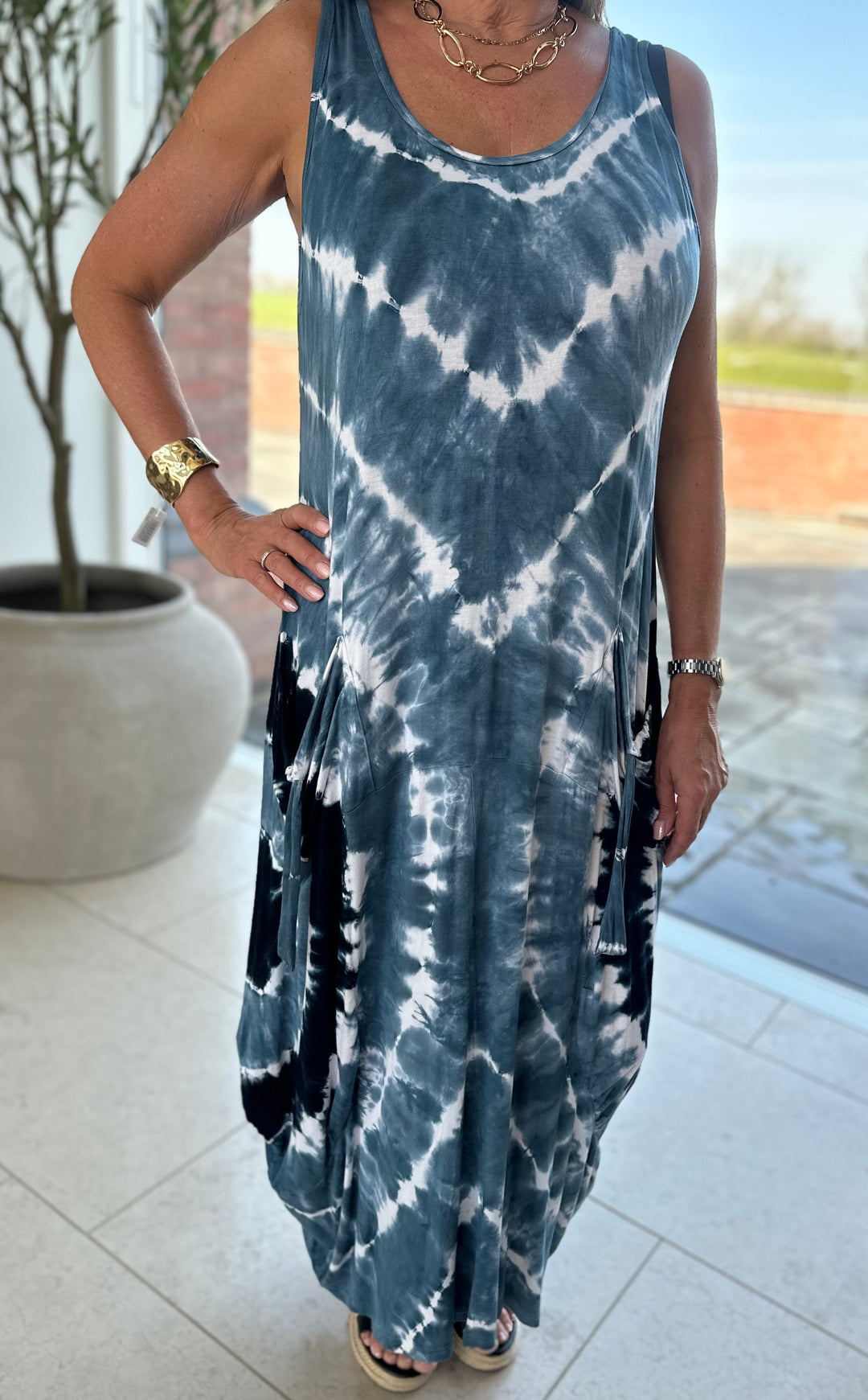 Blue Tie Dye Jersey Dress