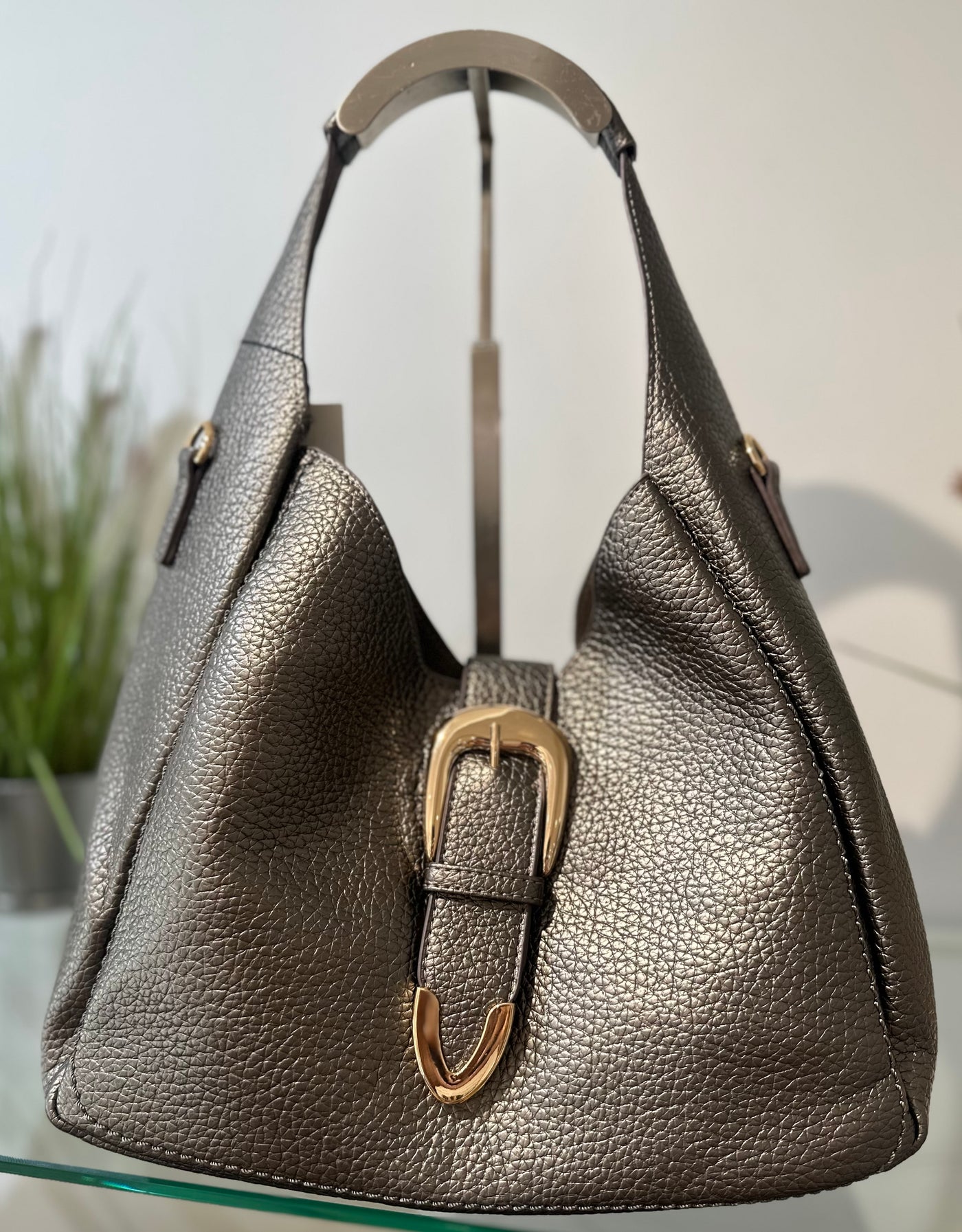 Pewter Slouch Buckle Bag