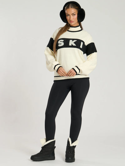 Cream & Black Ski Slogan Jumper