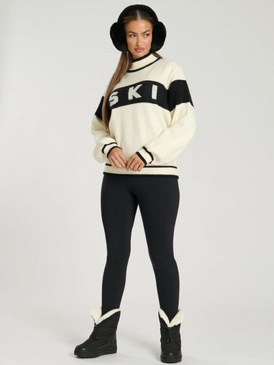 Cream & Black Ski Slogan Jumper