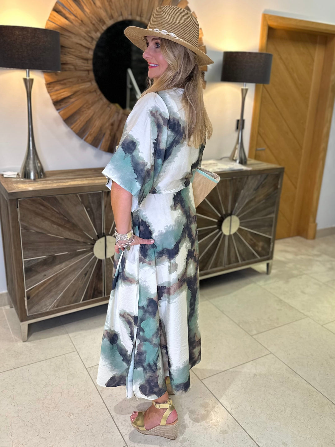 Fransa Green Watercolour Ayla Dress