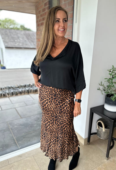 Leopard Satin Bias Midi Skirt