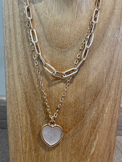 Gold Pearly Heart Double Layer Necklace