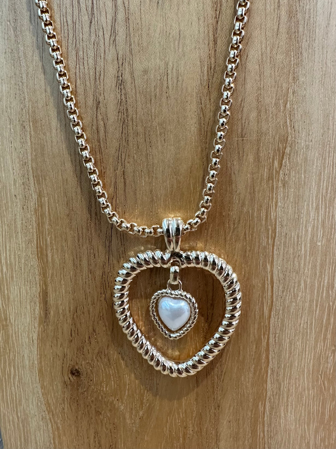Gold Heart Pendant Long Necklace