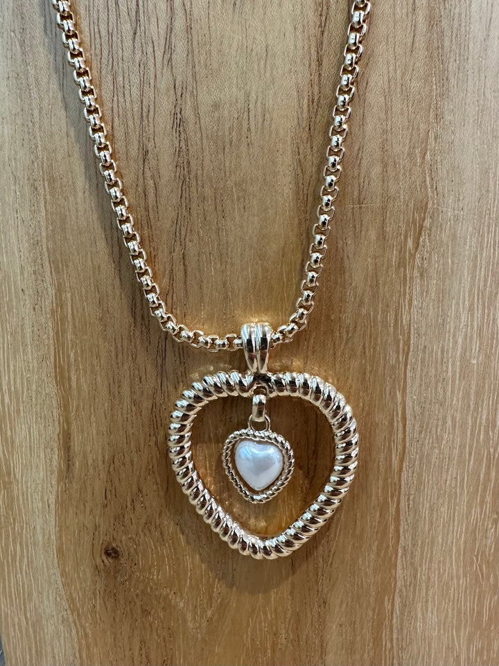 Gold Heart Pendant Long Necklace