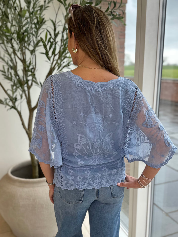 Cornflower Blue Lace Butterfly Top