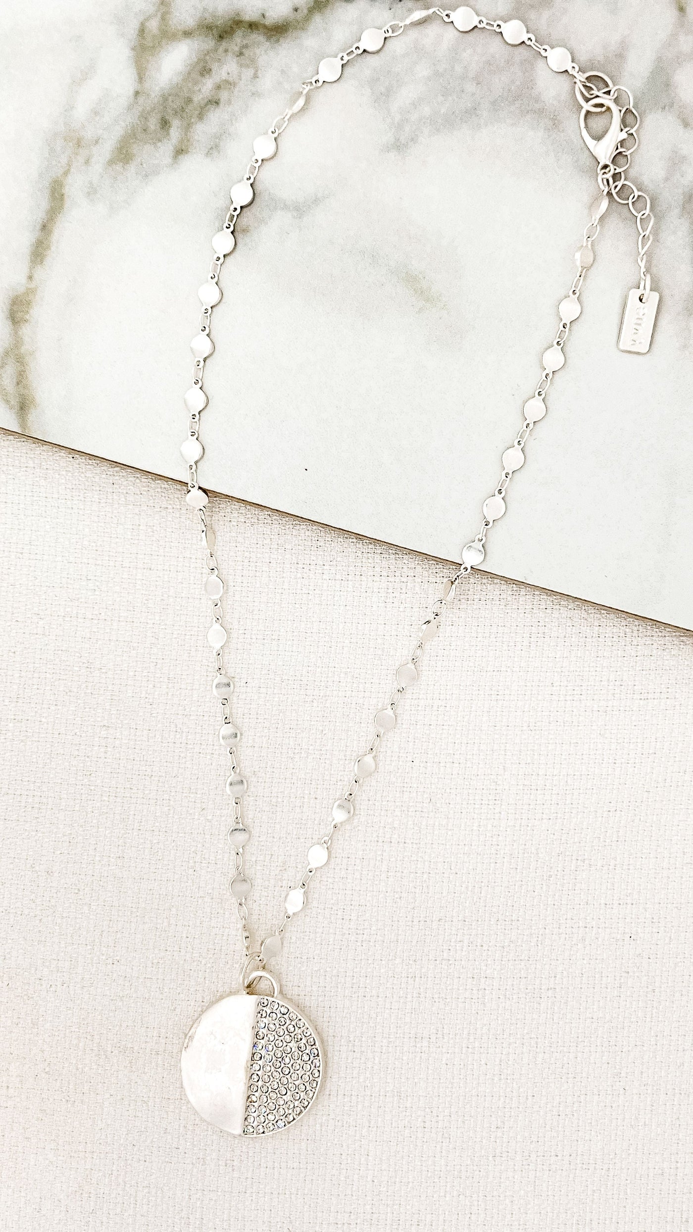 Silver Diamante Disc Pendant Necklace