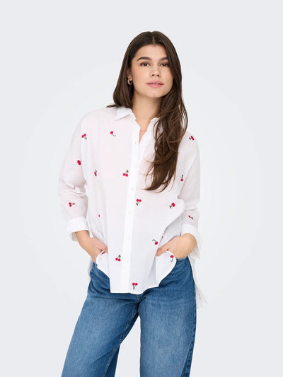 ONLY White & Red Cherries Shirt