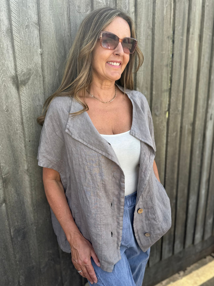 Mink Linen Sleeveless Jacket