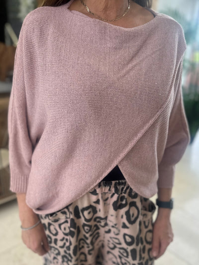 Dusky Pink Crossover Cotton Knit