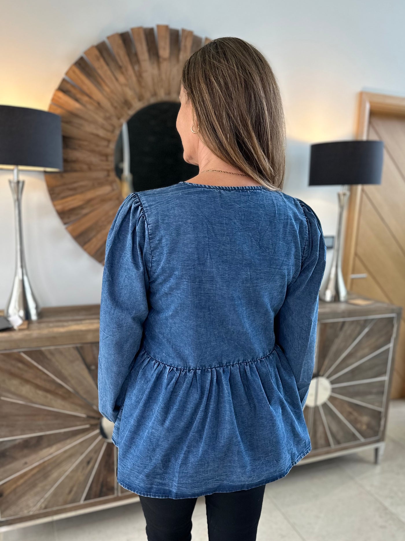 Denim Tie Front Chambray Blouse