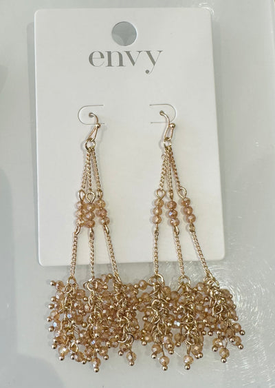 Gold Gem Tassel Drop Earrings