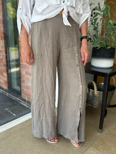 Mink Linen Mix Button Palazzo Pants